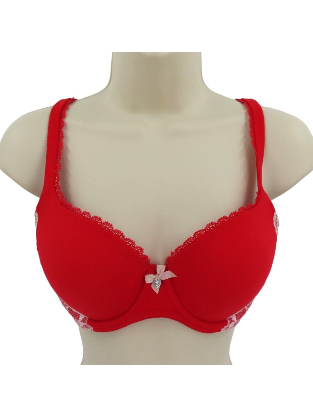 Victorias Secret 34D Body by Victoria Lined Demi Bra Red Lace Trim Bow Underwire